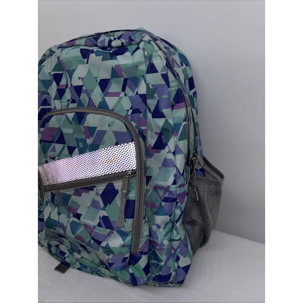 LL Bean Kids Deluxe Book Pack 37L Weatherproof Periwinkle Sky Chevron Backpack
